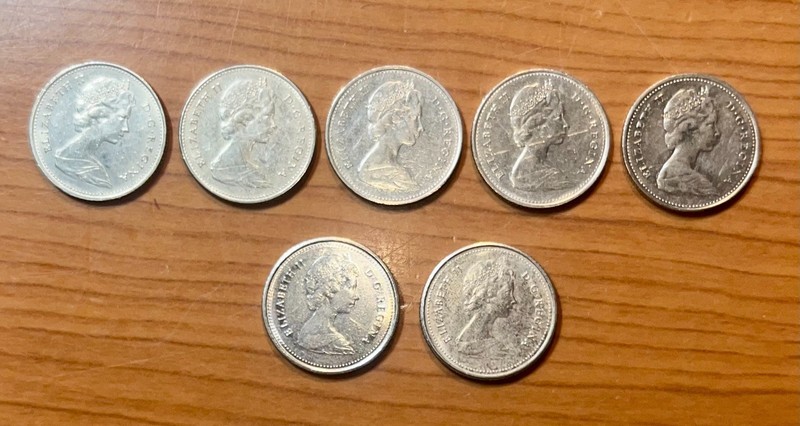 1973 and 1983 Canadian 10 Cent Coins - Seven Collectable Dimes Total