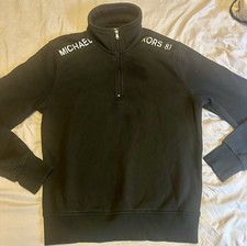 Michael Kors Logo Shoulders Black Sweater Half Zipped Sz S