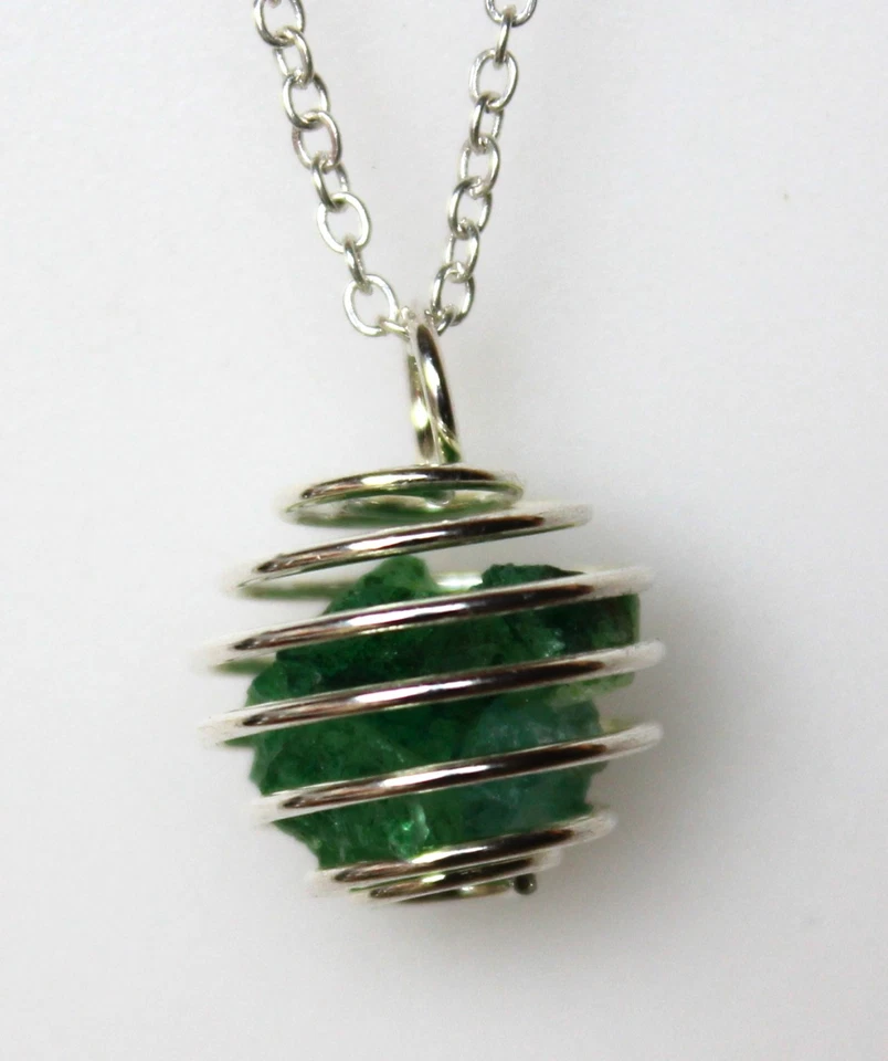 Emeraudes Brutes Vertes = 5,995 ct -Pendentif  Spirale + Chaîne Acier Inoxydable - Photo 2/4