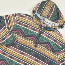 Vintage Aztec Pullover Hoodie Southwestern Geometric Tribal Pattern Sweatshirt M