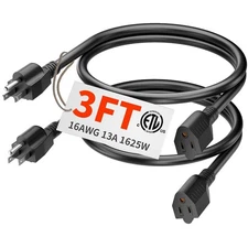 New Best 2 Pack of 3Ft Black Outdoor Extension Cord 16/3 Gauge Waterproof Cold