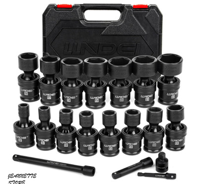 LLNDEI 3/8'' Drive Swivel Impact Socket Set 19Pc Metric 8 22mm CR-MO