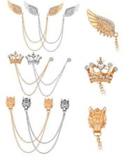 6 Pieces Men's Tassel Chain Brooch Collar Pins Wedding Brooches Collar Pins