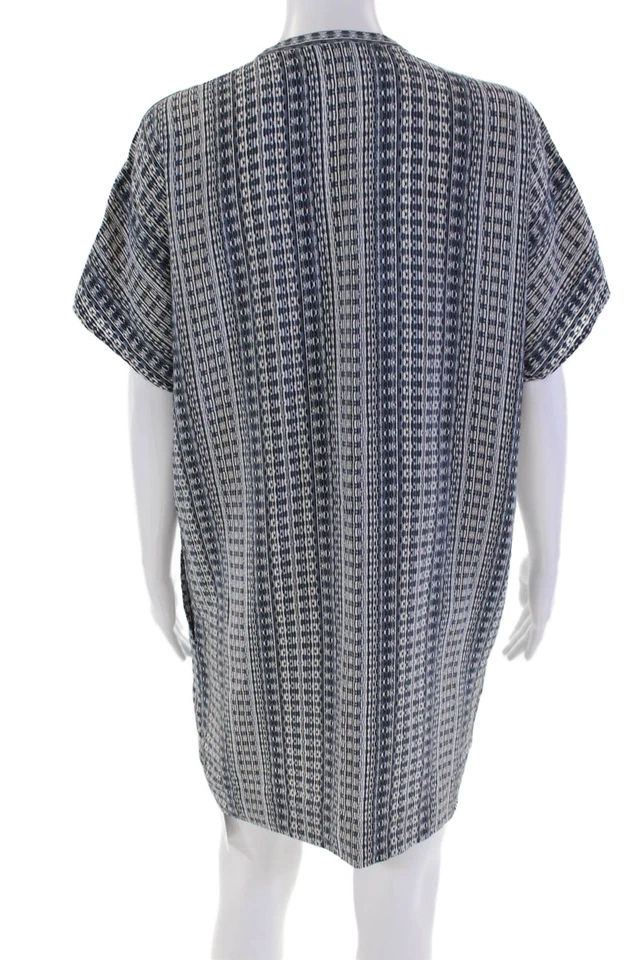 Mini vestido camisa Vince feminino manga curta gola redonda listrado azul tamanho P - Imagem 3 de 4