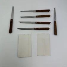 Hanford Forge Steak Knives Set 6 Japan 8in Wood Handle Serrated Vintage