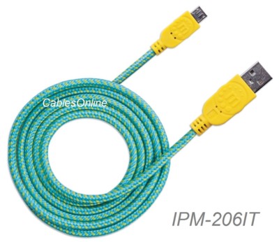 6ft Braided Hi-Speed USB A Male to Micro-B Male Device Cable, Teal/Yellow