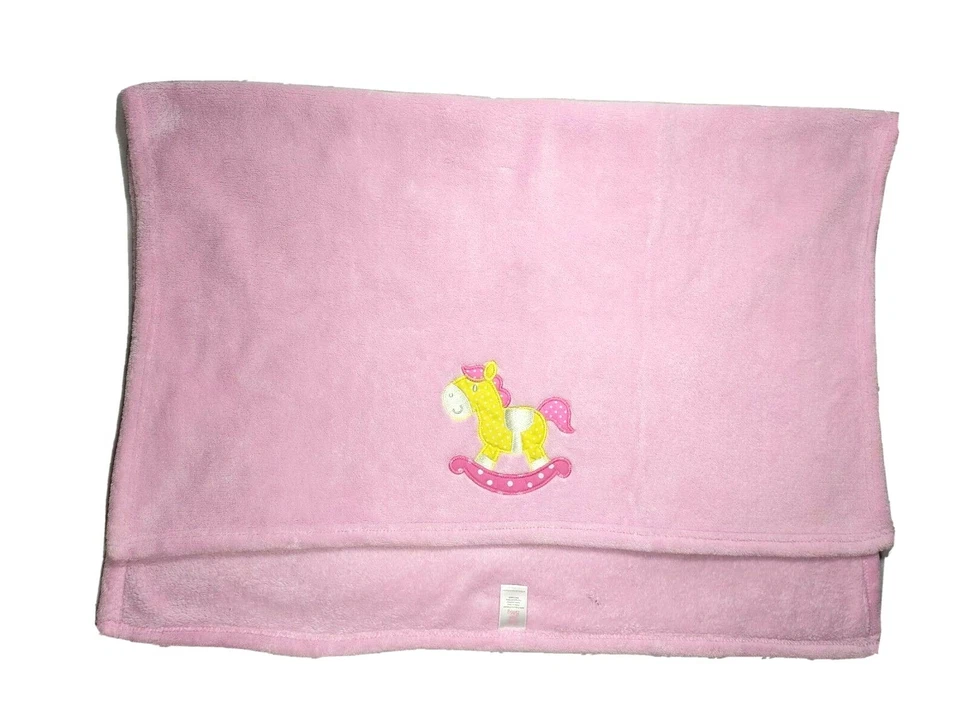 Cobertor de lã rosa Zak & Zoey CAVALO DE BALANÇO bebê menina amarelo amoroso segurança em excelente estado usado - Imagem 3 de 3