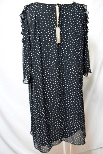 NWT Chico's Poly Chiffon Black White Dot Fluttery Sleeve Ruffle Shift Dress-3.5 - Picture 12 of 15