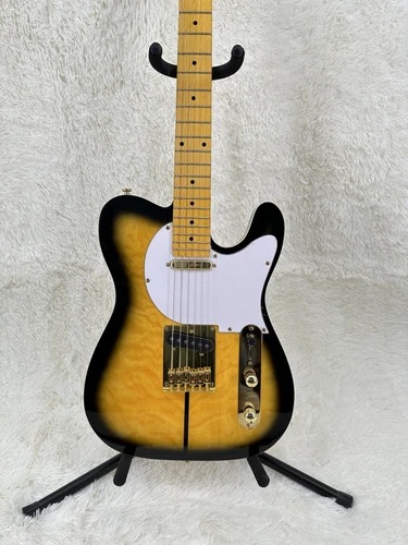 US warehouse Dog Head Yellow Brown Quilted TL Electric Guitar Set Maple Top