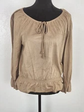 Betu Sport Long Sleeve Scoop Neck Brown Pullover Blouse Top Shirt Size 10
