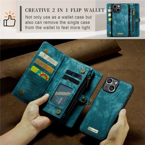 Magnetic Removable Leather Wallet Case For iPhone 16e 15 14 13 12 11 Pro Max 8 7 - Picture 41 of 76