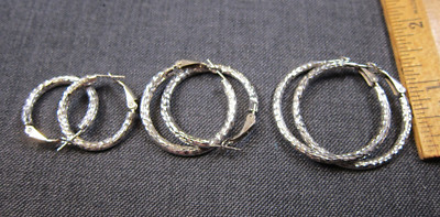3 Paar SCHÖNE JCM Jacmel Mauritius hohl strukturierte Sterlingsilber Creolen