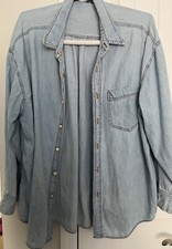 VIntage Made in USA Karen Kane Chambray Shirt Size 14 Long Sleeve Flower Buttons