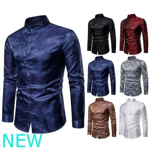 Luxury Top Shirt Floral Casual Stylish Slim Fit Long Sleeve Mens Dress
