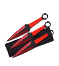 3pc 9" NINJA Tactical Full Tang Red Hunting Kunai Throwing Knife Set w/ Sheath