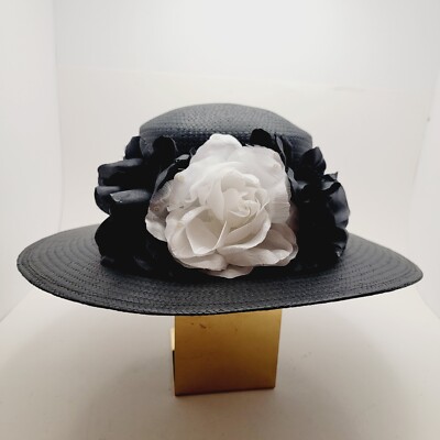 Elegant Black and White Floral Women\'s Hat WHITE FAUX FLOWER DECOR ELEGANT STRAW BUCKET HAT｜Motf main image 3