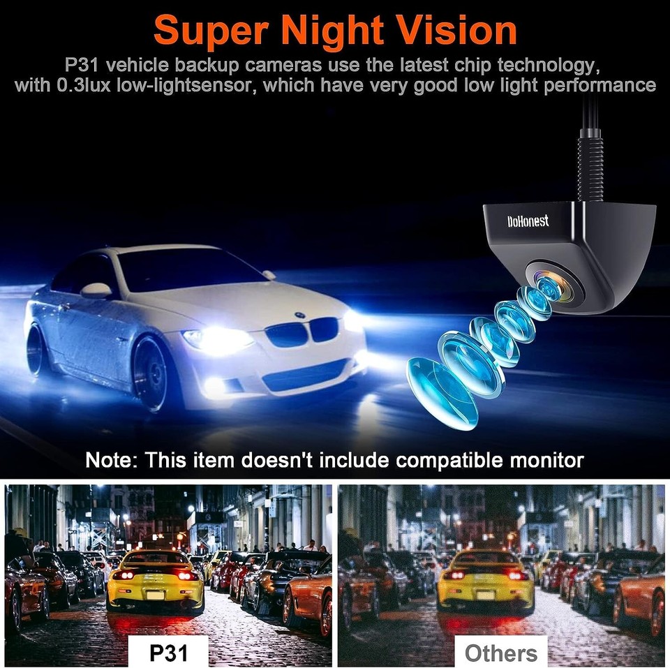 Universal HD Rear View Backup Camera For Car/Truck/SUV - Night Vision, 170° Angle, Waterproof