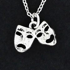 COMEDY TRAGEDY MASKS Necklace on Chain or Charm Only-Pewter Theater Acting Tiny