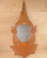 Specchio in legno intagliato tailandese bellissimo specchio da parete grande indonesiano 38" x 19"