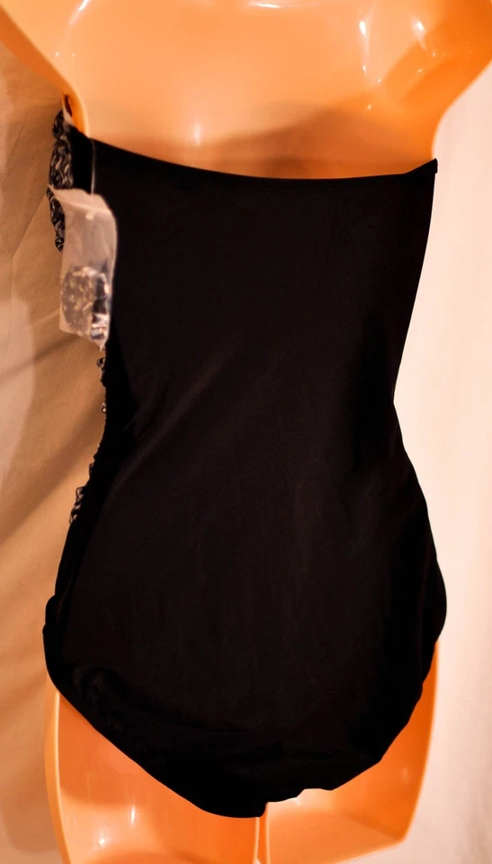 Mujer Aqua Green 1 Pieza Bañador Talla Mediana Negro y Gris Tirantes Incluidos Nuevo Foto 3 de 4