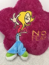 Pink Fuzzy Pillow Embroidered Girl No Fear 10 Inch Star Shape Decorative 3D