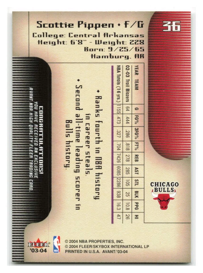 Scottie Pippen 2003-04 Fleer Avant #36-CHI BULLS - Image 2 of 2
