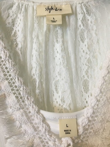STYLE & CO. Poncho de ganchillo blanco estilo top sexy corbata de encaje cuello en V y camisola L Nuevo con etiquetas - Imagen 3 de 8