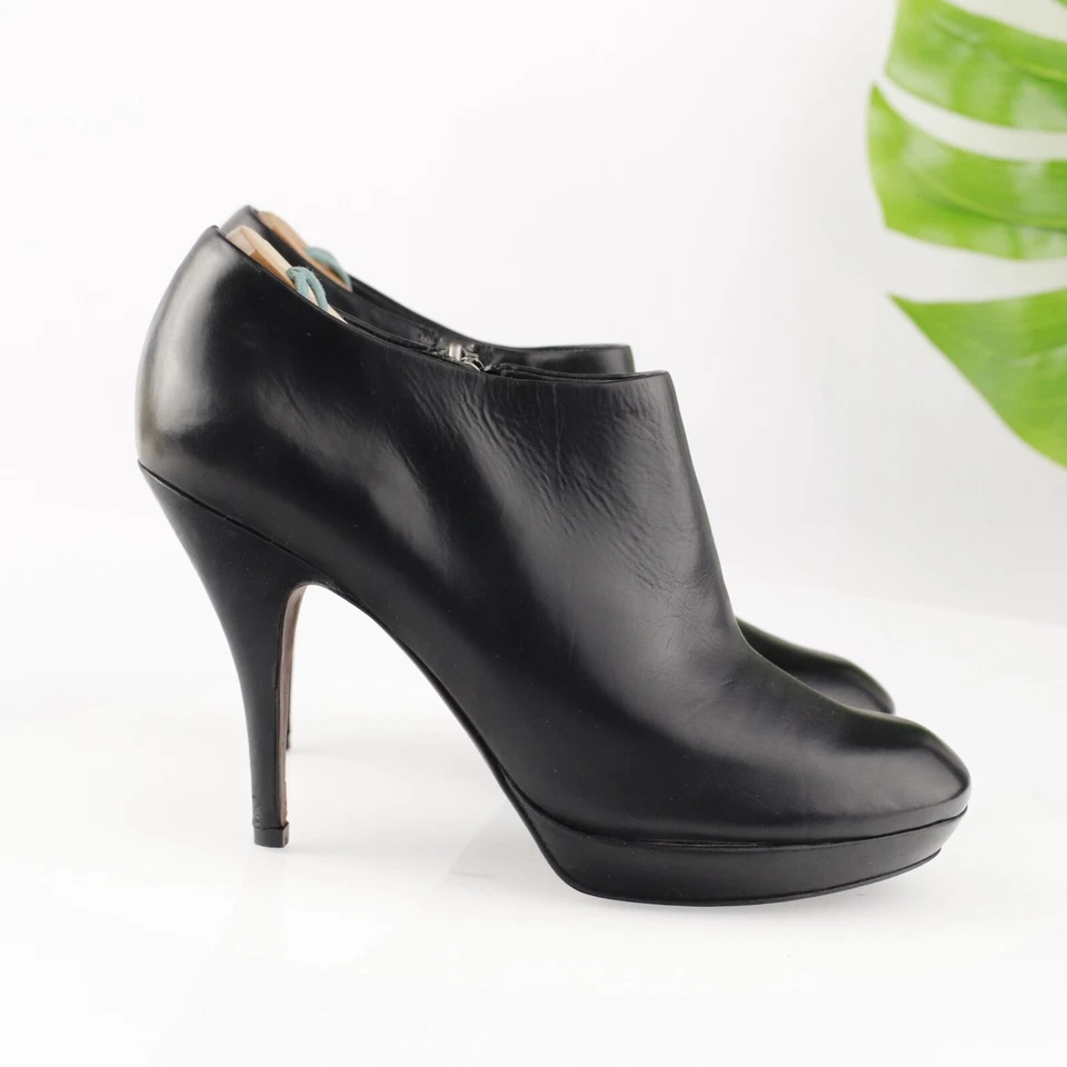 Bota Sheri Via Spiga Mujer Talla 7.5 Cuero Negro Tacón Alto Botín Plataforma Foto 3 de 4