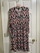 Robert Louis Stretch Dress Sz XL Elastic Drawstring Waist V Neck Button Stretch