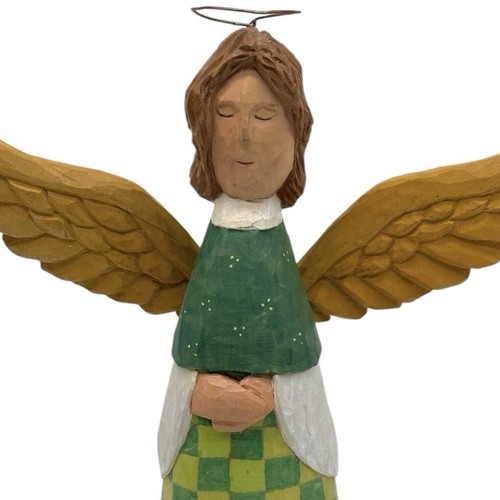 Vintage Angel Figurine Folk Art Hand Carved Hand Painted 9.5” T Signed 2002 - Picture 3 of 13