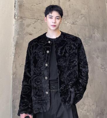 Men's Fashion Long Sleeve 3D Floral Casual Autumn Botton Casual Jacket Coat