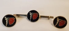Vintage BULLFIGHTER Cufflinks Tie Pin Red & Black Gold Tone