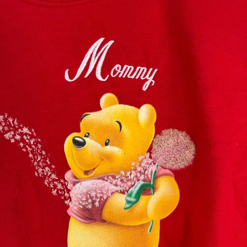 Pooh Bear Disney Store Mommy Sweatshirt Womens XL Red Embroidered Raw Hem - Picture 2 of 10