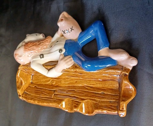 Vintage Ceramic Sleeping Farmer Pig Humorous Farm House Ashtray Trinket Dish - Picture 5 of 13
