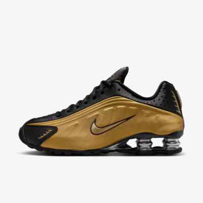 Nike Women's Shox R4 Shoes - Black/ Metallic Gold (AR3565 Nike Women's Shox R4 Shoes - Black/ Metallic Gold (AR3565