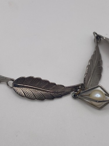 Vintage strukturiert silberfarben Feder Glieder Armband Käfig Kunstperlen Tropfen Charm - Bild 10 von 13