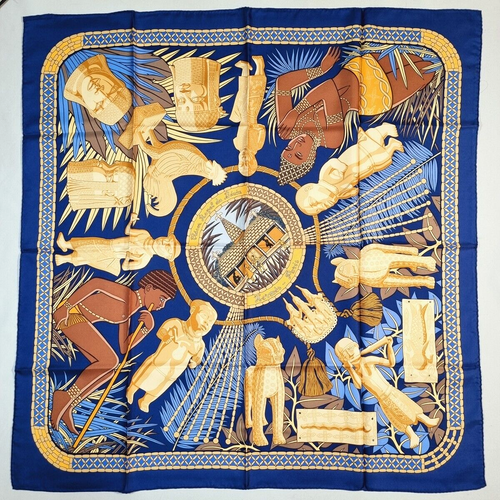 RARO VINTAGE HERMES Bufanda de Seda "Tresor Royal du Benin" Carre 90 - Imagen 4 de 16