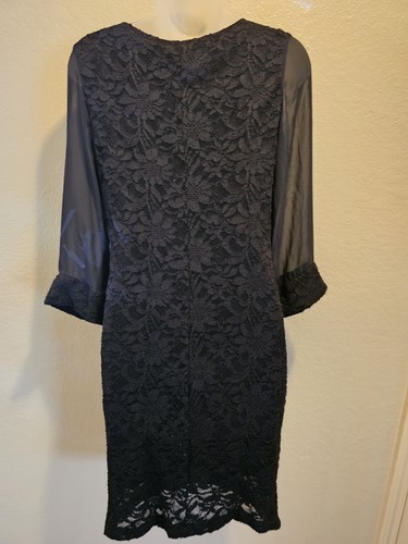 Abito da cocktail donna RNStudio nero pizzo manica lunga trasparente taglia 8 formale - Foto 5 di 6
