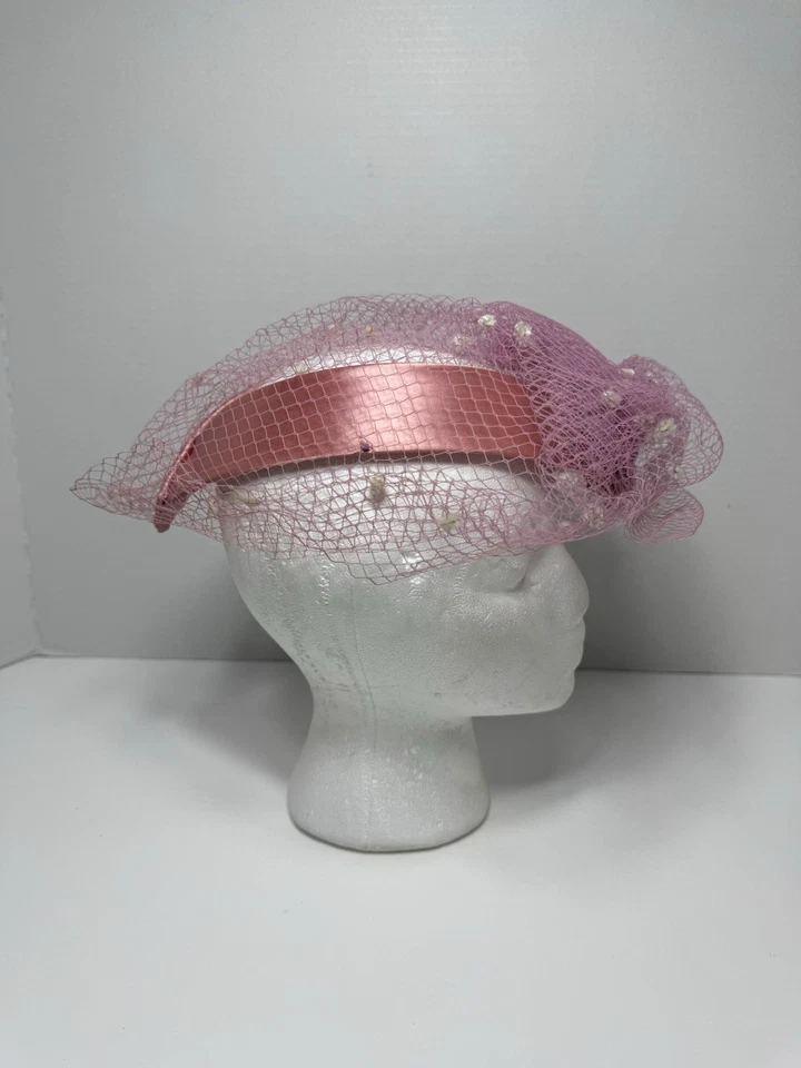 Impresionante sombrero derby iglesia velo rosa vintage para dama Foto 4 de 4