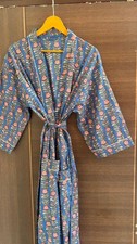 Indian Gray Floral Printed Cotton Robes Beach Kimono Dress Robe Kimono Maxi Gown