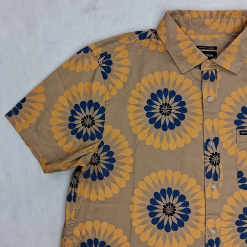 Brixton Hawaiian Shirt Lot Mens Large Charter Tropical Vacation Beach Blue & Tan - Picture 5 of 24