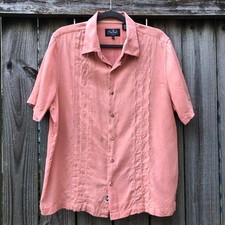 Nat Nast Men  s Bowling Shirt Size M Silk Cotton Peach Button Down