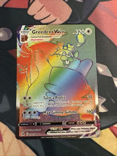 Greedent VMAX Rainbow (Secret) 272/264 Swsh08: Fusion Strike Holo Nm