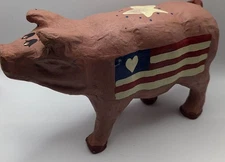 Patriotic Pig Handmade Paper Mache Folk Art