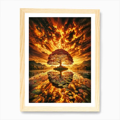 Goldener Lebensbaum Kunstdruck gerahmt Wandbild Poster Leinwanddruck Bild