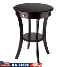 Wood Accent Table Round Transitional Style Storage Drawer Shelf Furniture Indoor