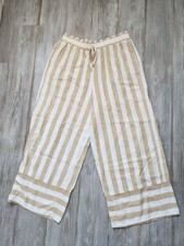 LC Lauren Conrad Linen Blend Gold White Striped Wide Leg Pants Relaxed Sz L EUC
