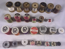 27 Spools Assorted Vintage Wood & Plastic Mercerized Thread & Row Counter Decor.