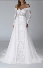 Azazie Solaris Wedding Dress Diamond White Lace Long Sleeve Off-Shoulder A-Line