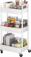 3-Tier Plastic Rolling Utility Cart W/ Handle Multi-Functional Storage Trolley